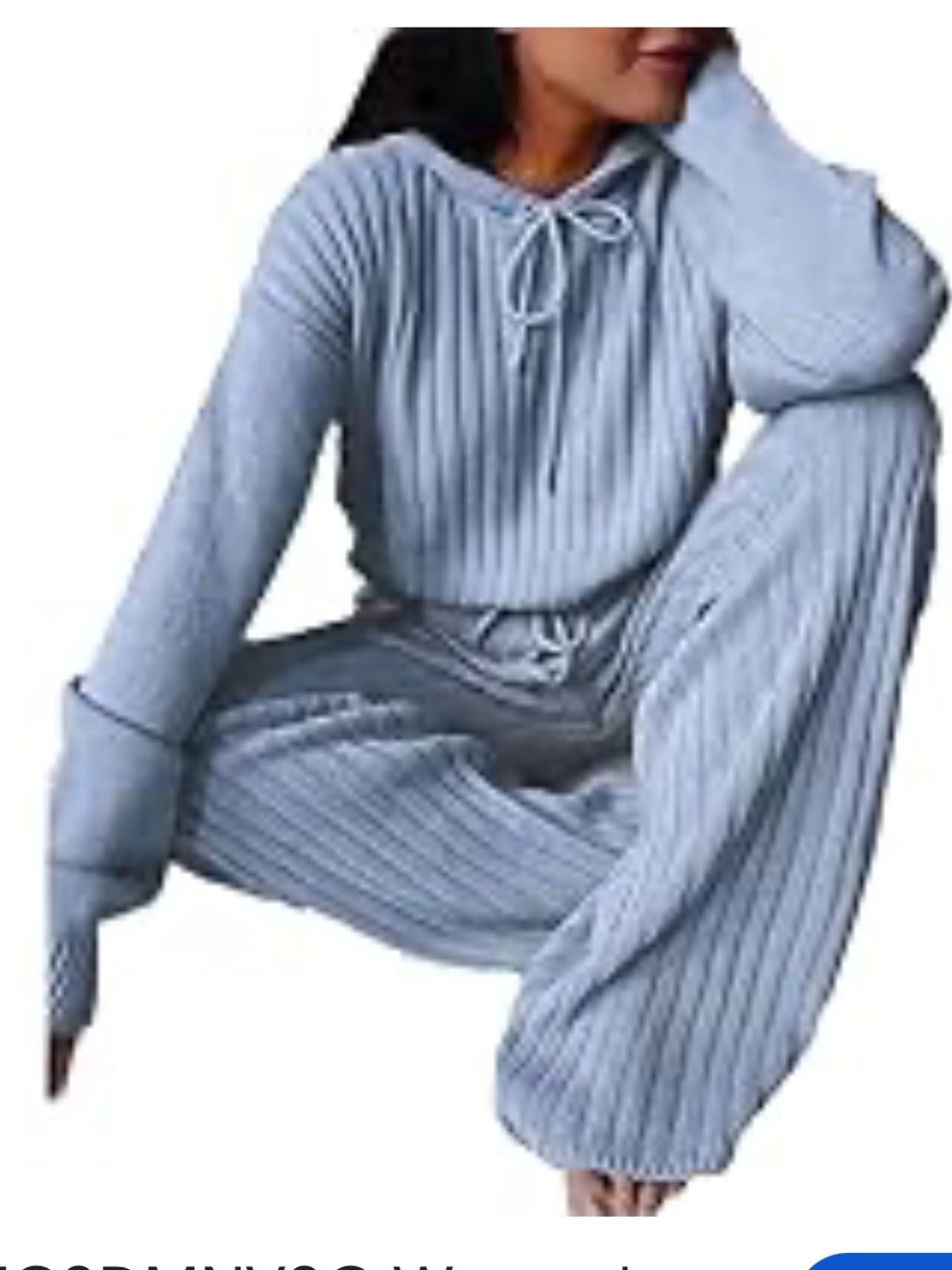 Women's Knitted Lounge Set Dusk Blue S Hooded Ribbed Cozy Nordic Hoodie Pants